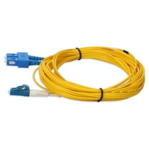 7m SC (Male) to LC (Male) Yellow OS2 Duplex Fiber OFNR (Riser-Rated) Miniboot Patch Cable with 1.6mm Jacket and Serialized Labels