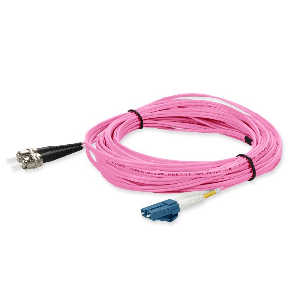 10m ST (Male) to LC (Male) Pink OS2 Duplex Fiber OFNR (Riser-Rated) TAA Compliant Patch Cable