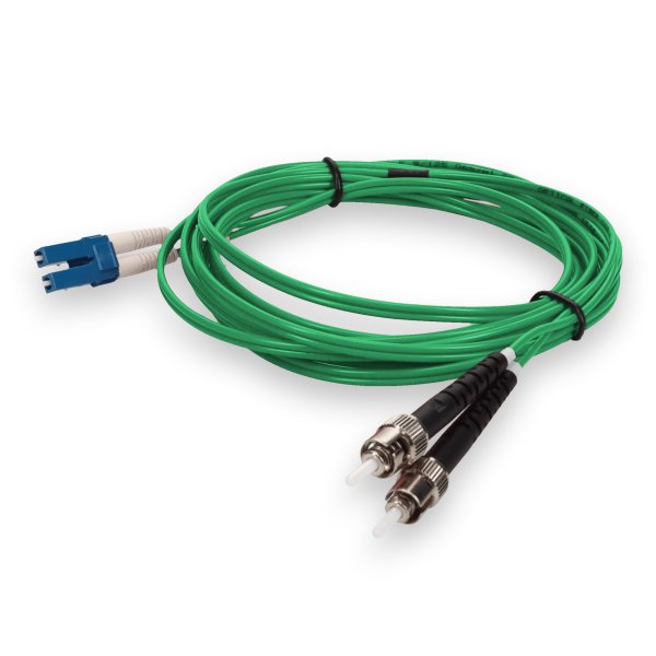 1m LC (Male) to ST (Male) Green OS2 Duplex Fiber OFNP (Plenum-Rated) TAA Compliant Fiber Patch Cable