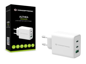 Conceptronic ALTHEA 3-Port 65W GaN USB PD Charger, QC 3.0