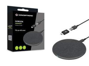 Conceptronic GORGON03G mobile device charger Headset, Smartphone Grey USB Wireless charging Fast charging Indoor