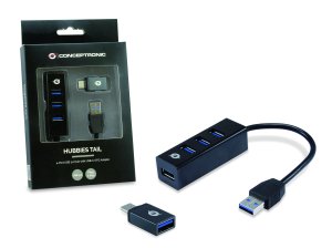 Conceptronic HUBBIES 4-Port USB 3.0 Hub with USB-C OTG Adapter