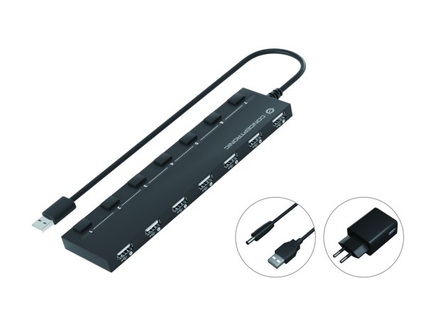 Conceptronic HUBBIES 7-Port USB 2.0 Hub with Power Adapter