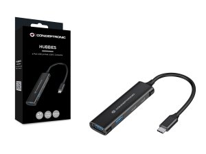 Conceptronic HUBBIES 4-Port USB 3.0 Hub, 2 USB-C & 2 USB-A ports, aluminum case, USB-C connector