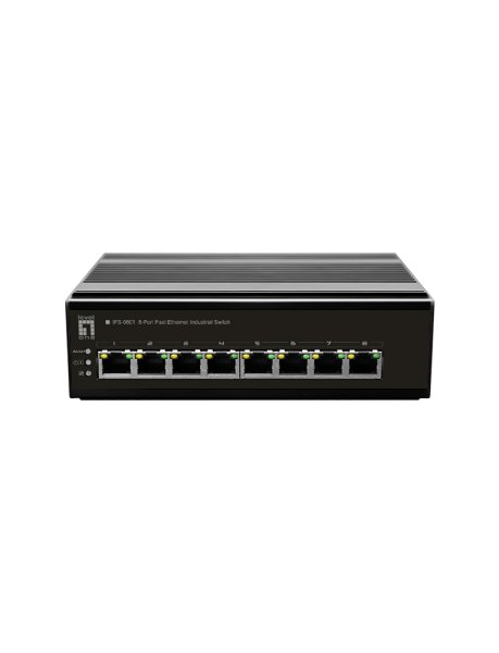 LevelOne 8-Port Fast Ethernet Industrial Switch, DIN-Rail, -40°C to 75°C