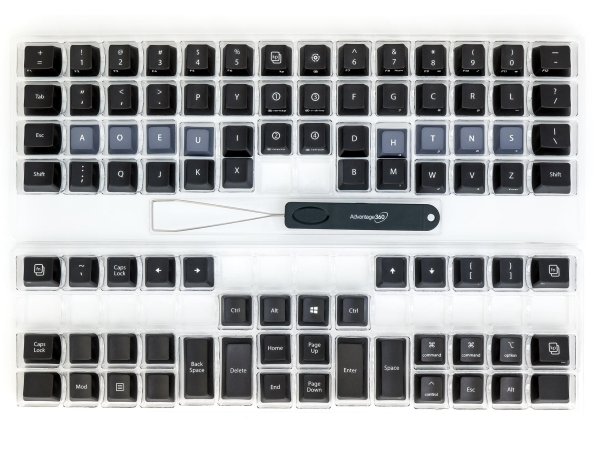 Kinesis Advatage360 Dvorak Keycap Set. 76 keycaps plus keycap puller.