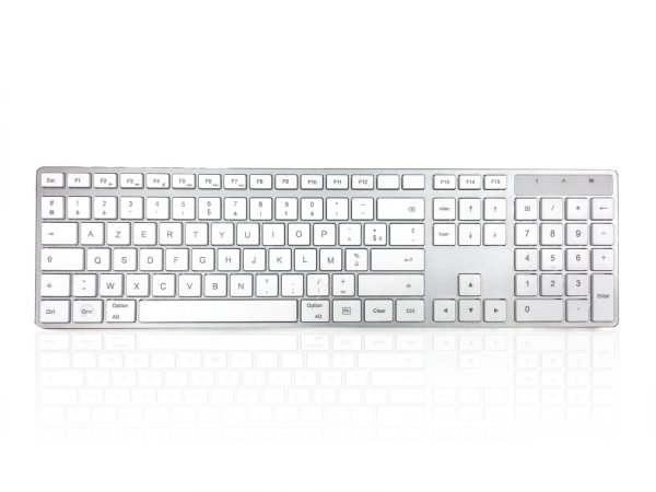 Accuratus KYBAC301-BTMACFR keyboard Universal RF Wireless + Bluetooth AZERTY French Silver, White