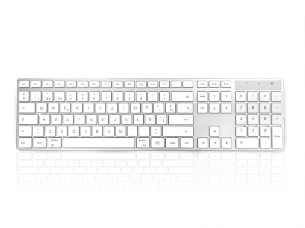 Accuratus KYBAC301-BTMACSP keyboard Universal RF Wireless + Bluetooth QWERTY Spanish Silver, White