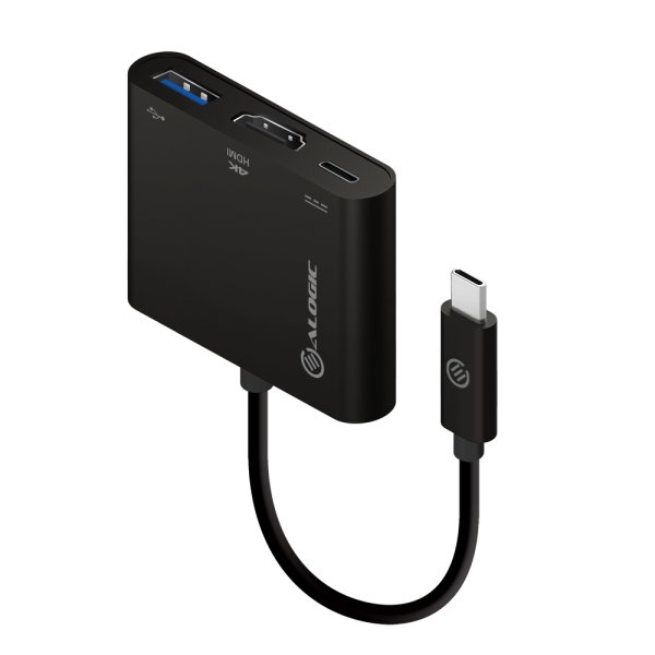 ALOGIC 10cm USB-C MultiPort Adapter with HDMI/USB 3.0/USB-C with Power Delivery (60W) - Black