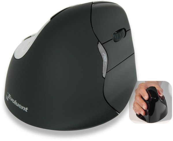 An Evoluent product. RIGHT HANDED Evoluent VerticalMouse 4 Bluetooth in Black suitable for MAC OS only. Patented vertical mouse that supports your hand in a relaxed handshake position and eliminates the arm twisting required by ordinary mice. The 4 is the